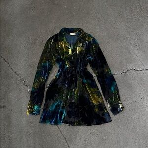 💔SOLD ON DEPOP💔 Floral Velvet Dress in Blue and Green